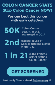 Colonoscopy infographic with stats for colon cancer incidence in the U.S.