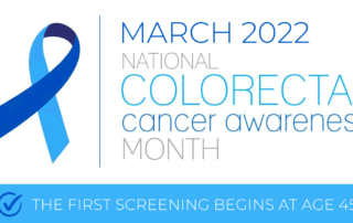2022 march national colorectal cancer awareness month with blue ribbon graphic